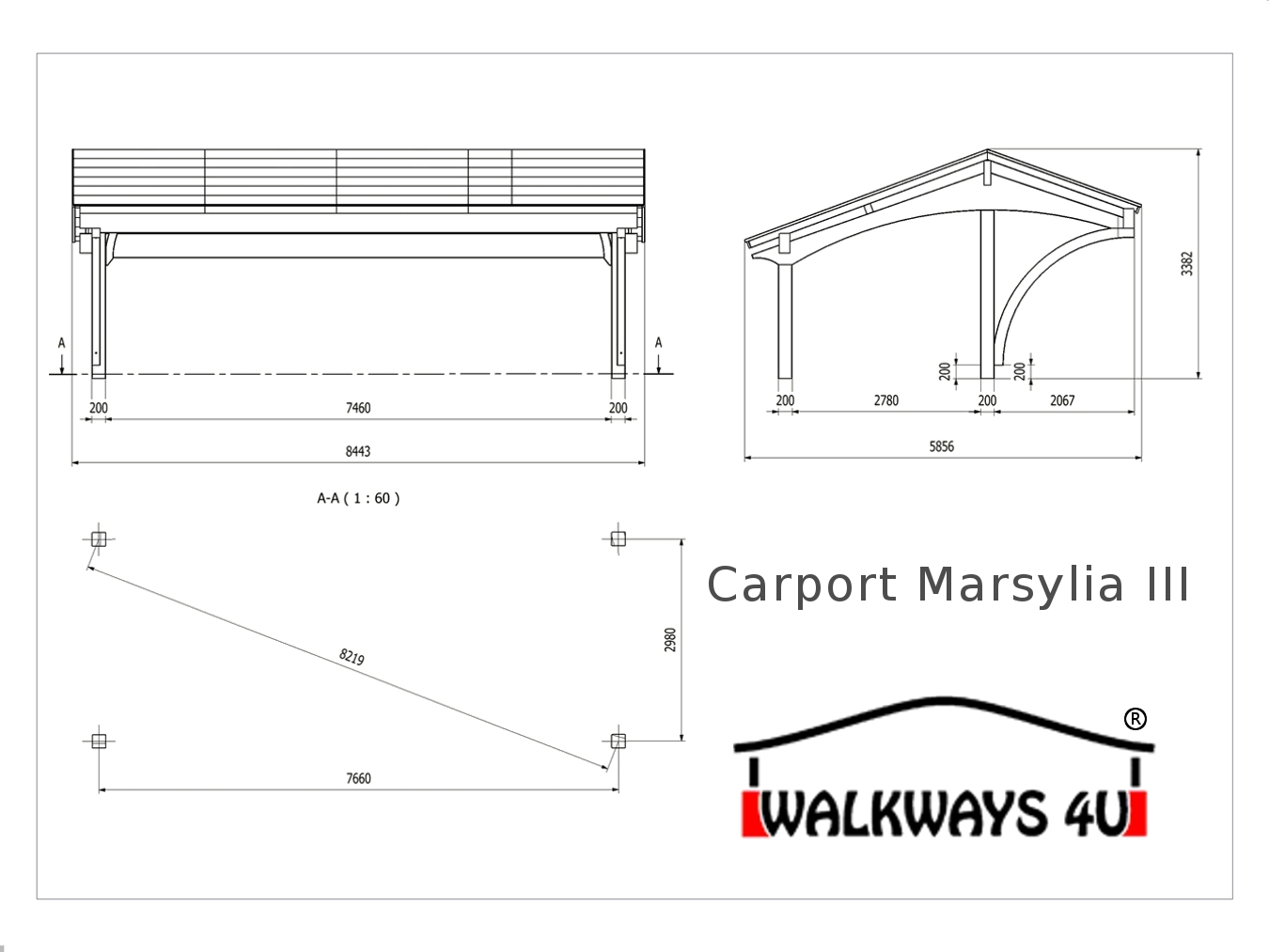 carport wiata drewniana garage bois laminated wood marsylia3 dimensions wymiary