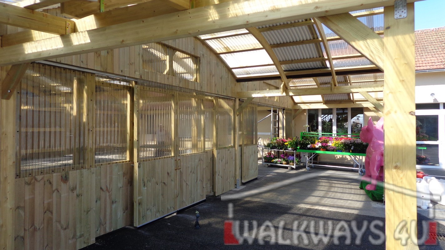 covered walkways wooden constructions laminated wood commercial space