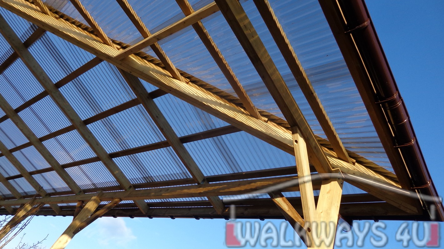 Wooden covered walkways constructions from laminated wood