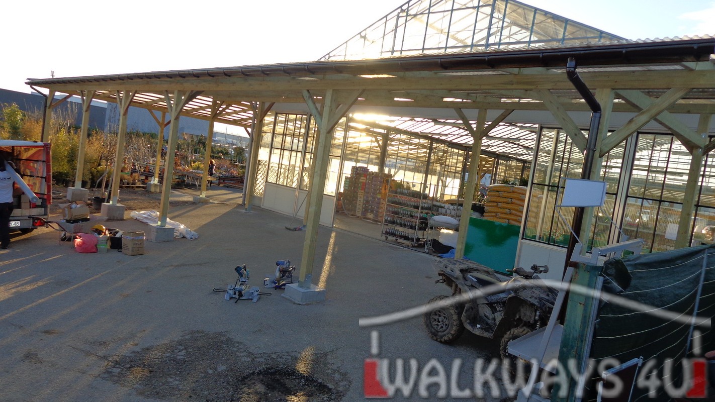 Wooden covered walkways constructions from laminated wood
