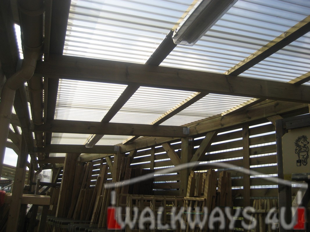 Custom commercial wood buildings from laminated wood. Covered walkways