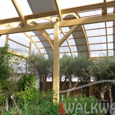 Constructions from laminated wood, expositions, garden centers, roofing, terraces